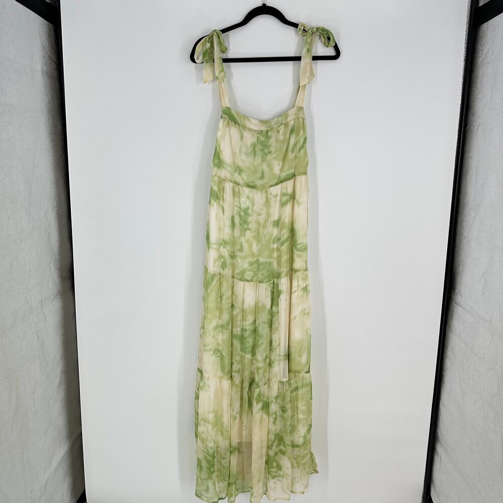 Line & Dot Palm Lime Tiered Tie Shoulder Sleeveless Maxi Dress Womens Medium - Picture 2 of 12